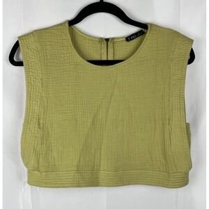 Y2K 90's Style Lime Green Crop Top Back Zip Crepe 100% Rayon Earthcore Women's M